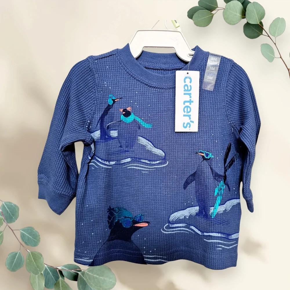 NWT Bundle 2 Carter's Baby Boy Long Sleeve Shirts - waffle-knit‎ cotton 3 M